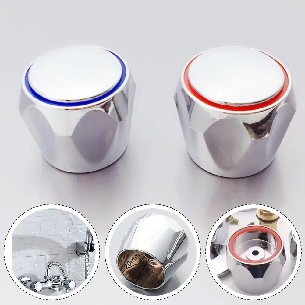 2pcs Hot Cold Tap Top Head Faucet Cover Chrome Plated Replacement Set Kitchen Bathroom Faucet Handle Home Improvement Parts