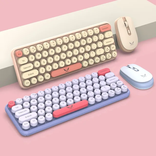 Cute Princess Theme Wireless Keyboard and Mouse Set Round Keycaps Ergonomic Keyboard Mini Portable Keyboard For Girls Gift