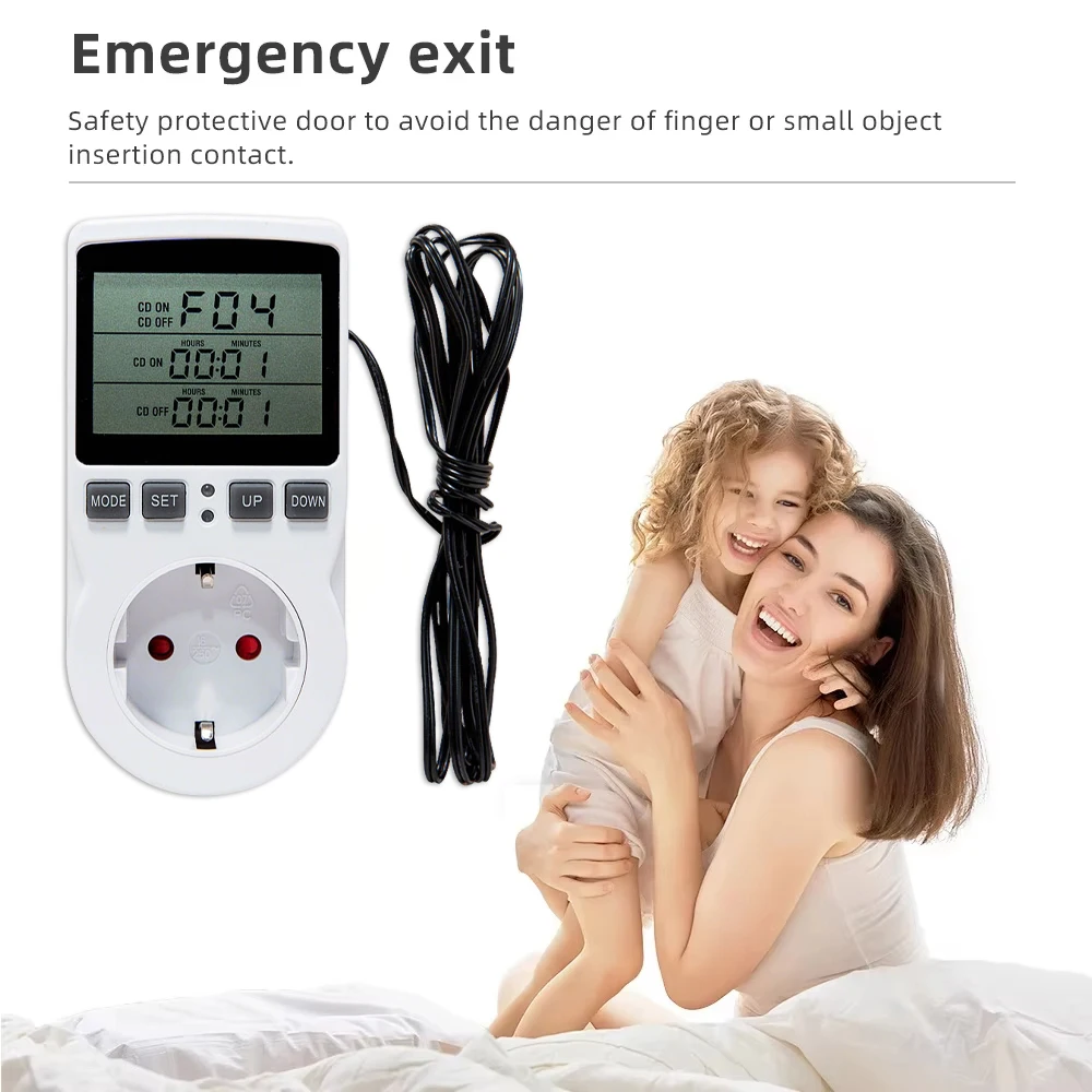 EU/FR Timer Socket Thermostat Digital Temperature Controller Socket Outlet With Timer Switch Sensor Probe Heating Cooling
