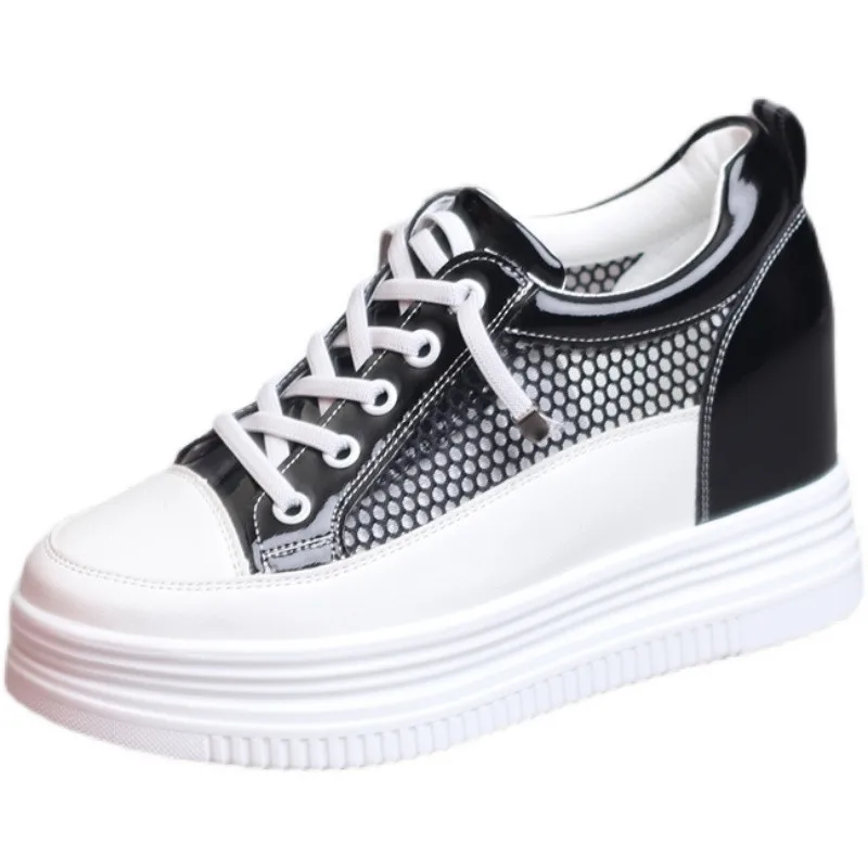 

8CM Fashion summer Women's Casual Korean Platform Sneakers Leather Basketball Sports Shoes Air Cushion Flats Outdoor Walk