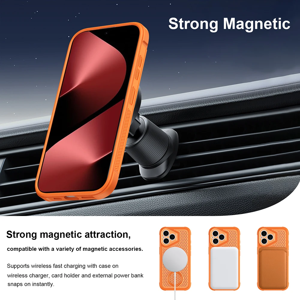 Magnetic Mesh Heat Dissipation Case with 360° Rotating Ring Holder and Magsafe Compatibility