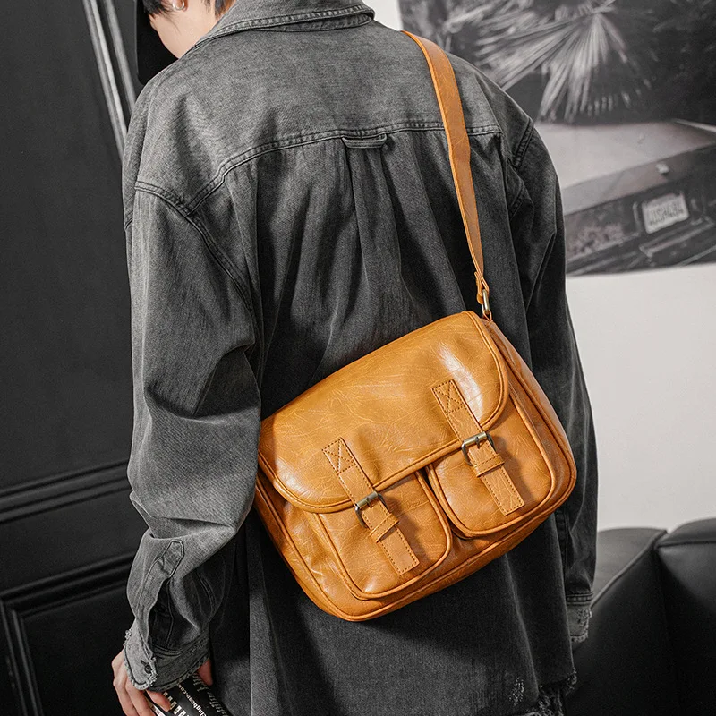Japanese and Korean retro leather small square bag casual diagonal bag