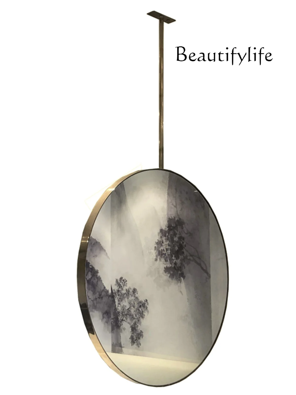 

Nordic Electroplated Stainless Steel Ceiling Double-Sided Hanging Mirror Hanging Bathroom Decorative Mirror Hotel