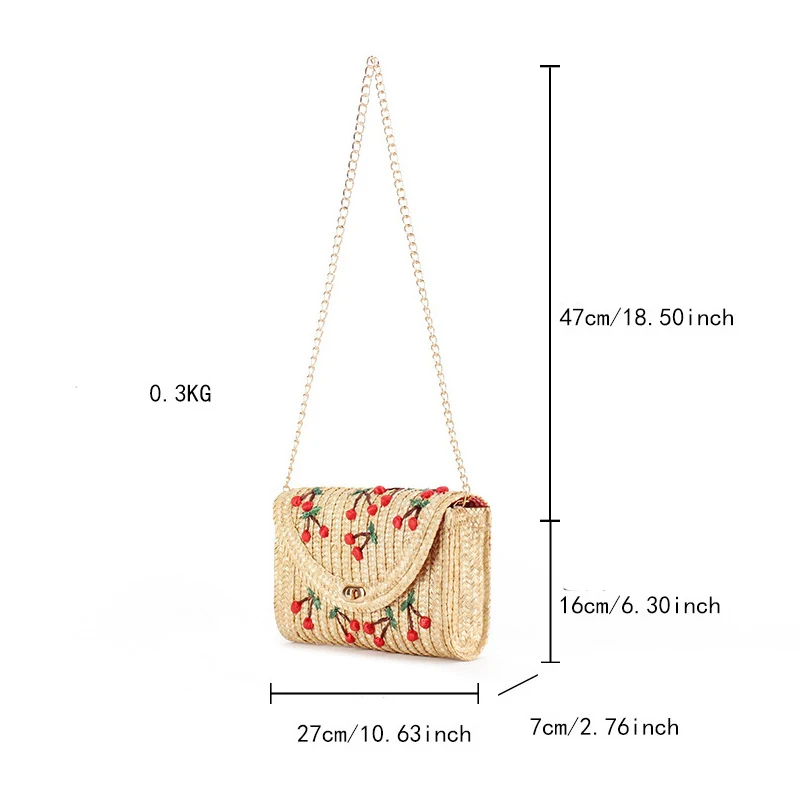 Fruit Pattern Clutch Bags for Women 2024 Rattan Weaving Beach Bag Small Women's Purse Handbags Bohemian Female Shoulder Bags