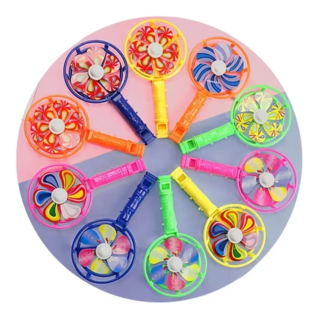10PCS Rainbow Creative Windmill Toys Whistling Handle Pinwheel Wind Spinner Children Educational Candy Color Retro Toys