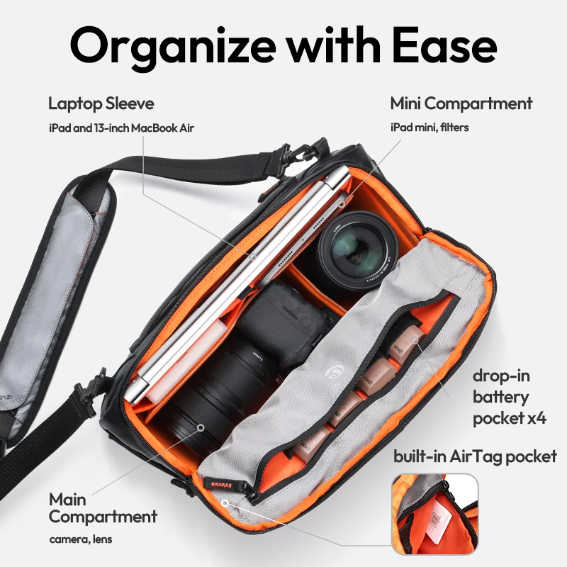 Ulanzi SU02 13L Crossbody Camera Bag for Cameras Lenses Laptops Travel Shoulder Handheld Luggage Sleeve with Removable Divider