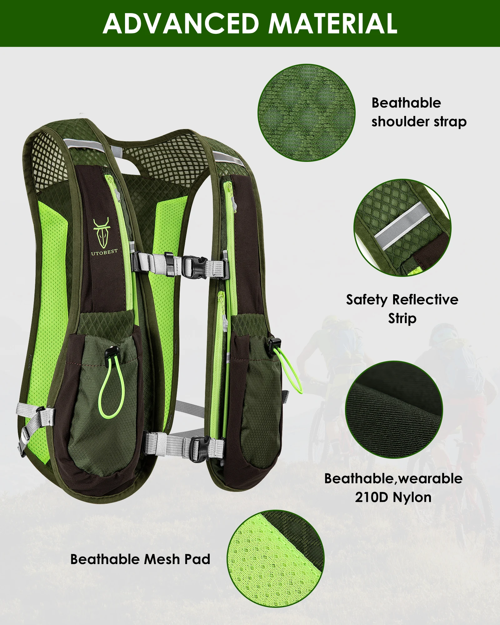 UTOBEST Trail Running Backpack 5L Ultra Lightweight Hydration Vest Breathable Functional Pack for Marathon Cycling Hiking 4