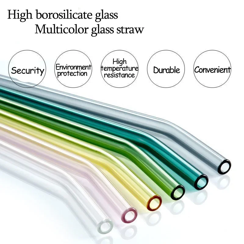 Eco-Friendly Reusable Glass Drinking Straws Set - 8 Pieces with Cleaning Brush for Smoothies, Milkshakes, Tea, Juice, and Cocktails