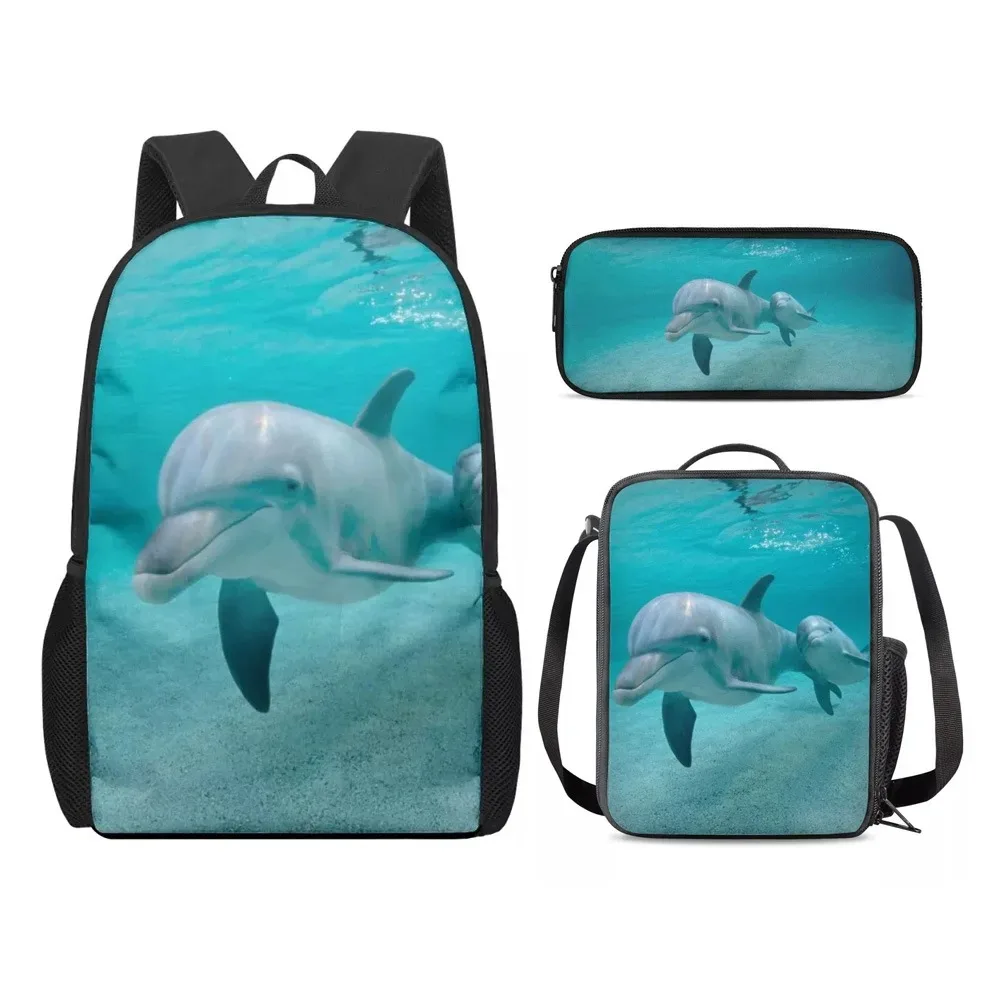 Student School Backpack with 3D Printing, Laptop Backpack, Lunch Backpack, Pencil Case, Starfish and Dolphin Printing, Popular