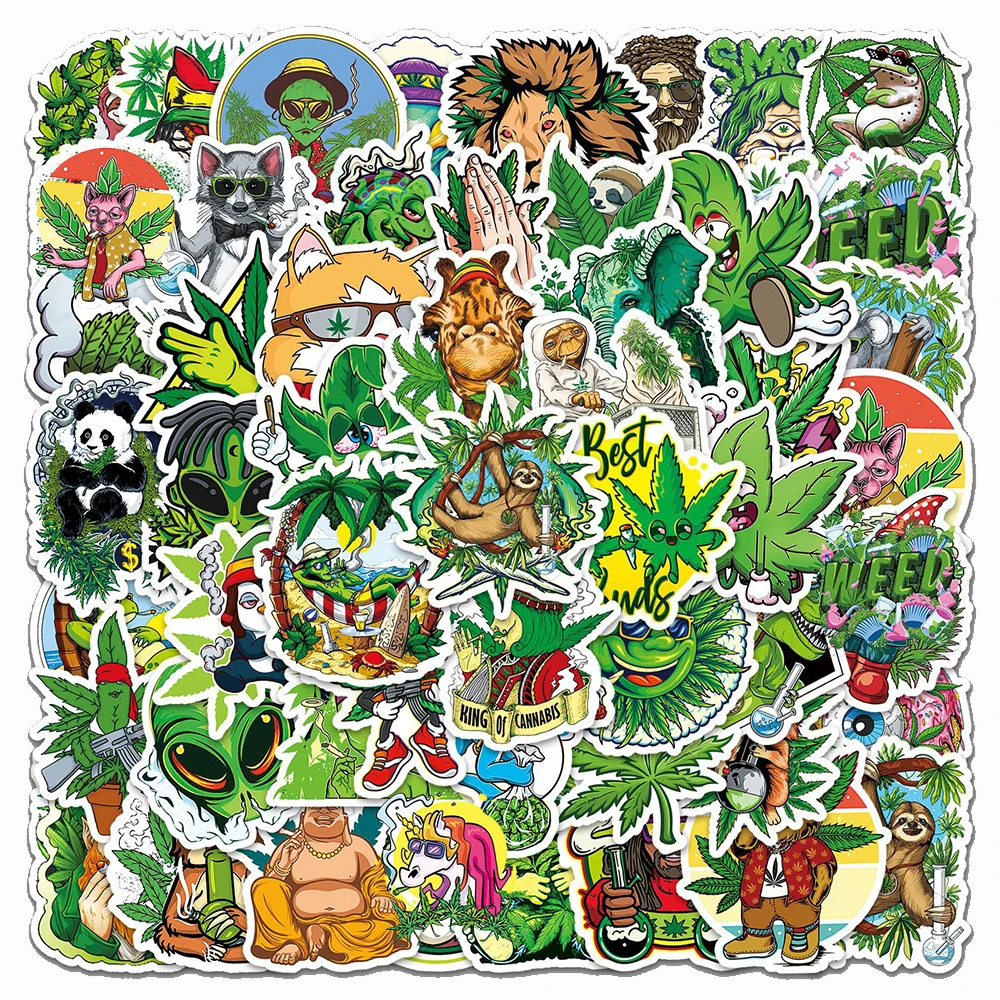 10/50/100pcs Funny Anime Characters Weed Leaves Stickers for Laptop Car Skateboard Waterproof Cool Smoking Sticker Decal Toys