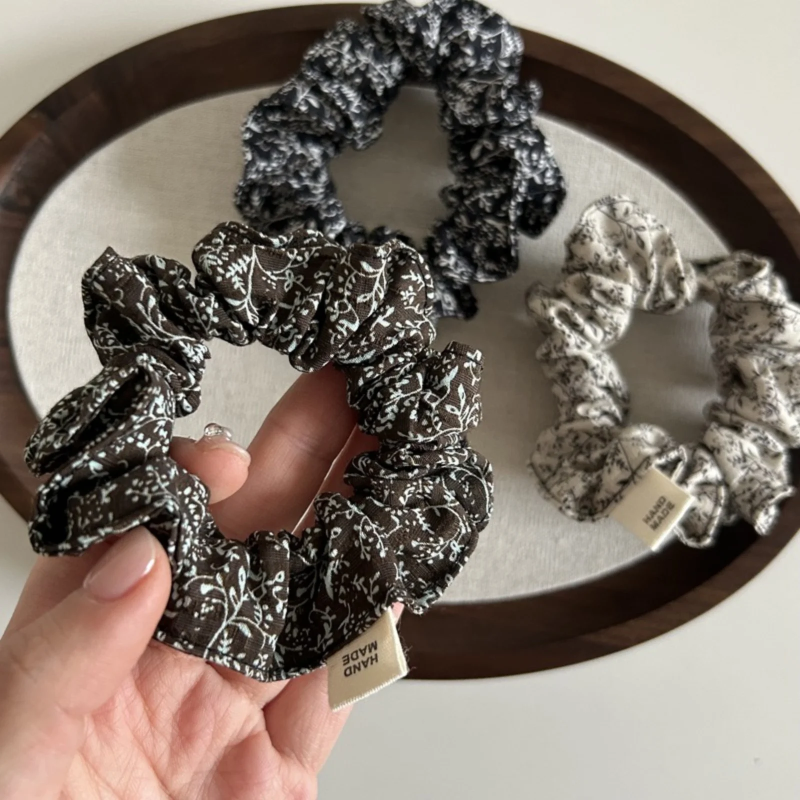 1PC Korean - Japanese Style Floral Print Hair Scrunchies Set, 3 - Piece Handmade Hair Ties, Elegant Hair Accessories for Women