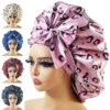 New Large Satin Bonnet Silk Night Sleeping Cap With Head Tie Band Bonnet Edge Wrap For Women Curly Braid Hair 1