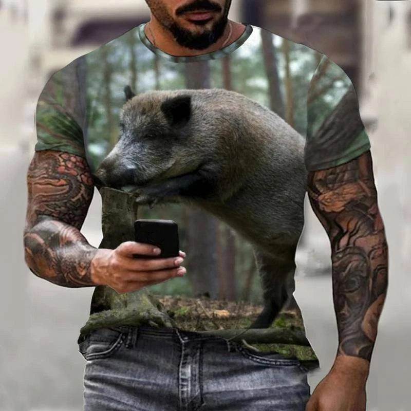 Wild Boar Animal Print Short Sleeve T Shirt