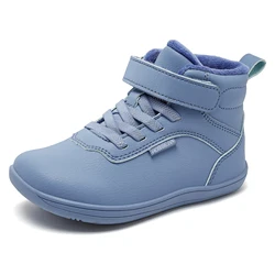 Children's Winter Barefoot Shoes with Warm Faux Fur Lining and Adjustable Strap - 32 (Blue)