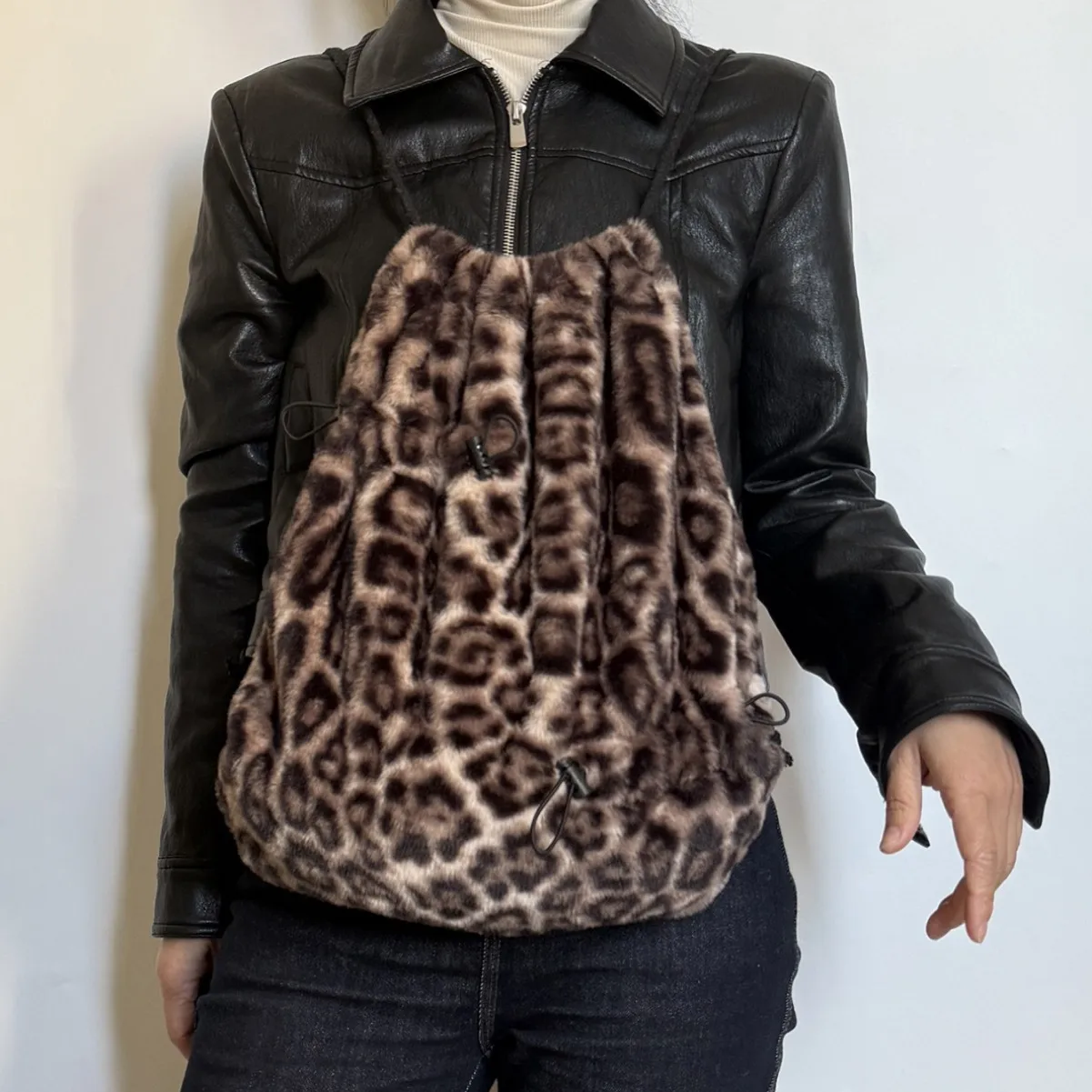 NEW backpack Cow Patterned Fur Warm Tote Fitness Bags Large Capacity Lightweight leopard print Shopping bucket Bag