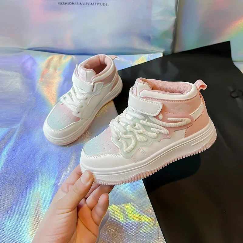 소녀용 하이탑 운동화, 귀여운 핑크 공주 소녀 캐주얼 스포츠 신발, 부드러운 고..