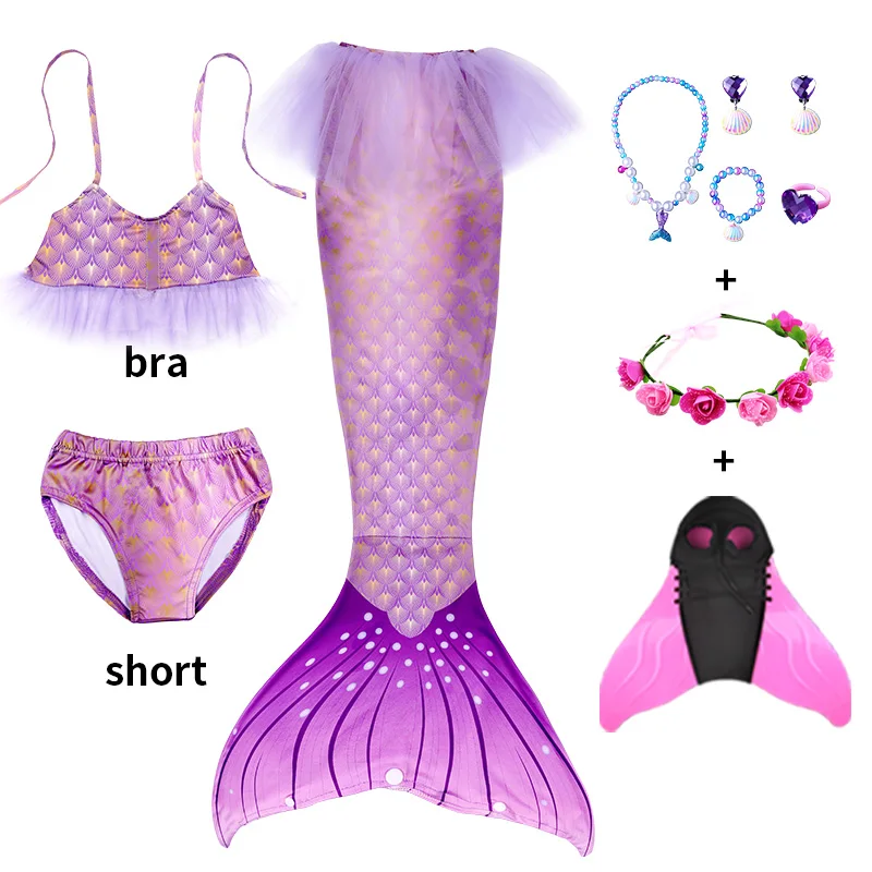 

Children's Mermaid Swimsuit Girls' Mermaid Tail Halloween Cosplay Children Swimsuit Fantasy Beach Bikini Can Add Monofin Fin