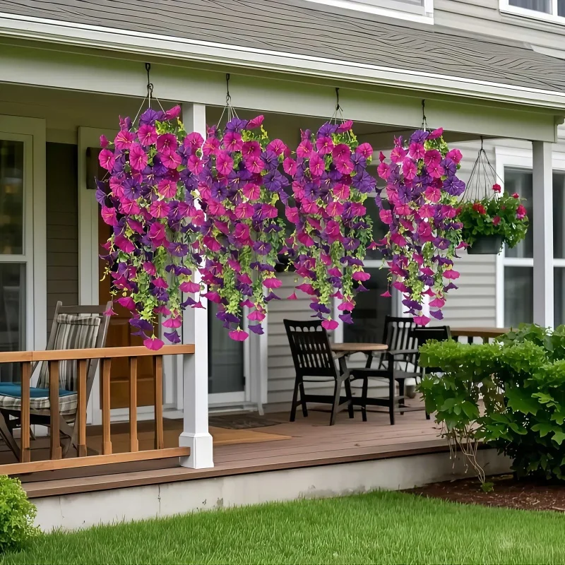 2PCS UV-Resistant Artificial Morning Glory & Eucalyptus Hanging Decor 5 Sb579883f918b46078066702cee26f9a2s