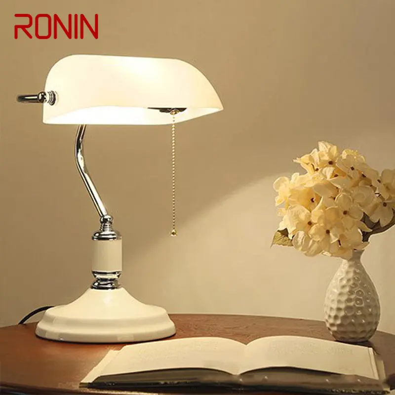 

RONIN Classical Simple Table Lamp Creative White Design LED Vintage Glass Light Decor for Home Bedroom Study Office Desk