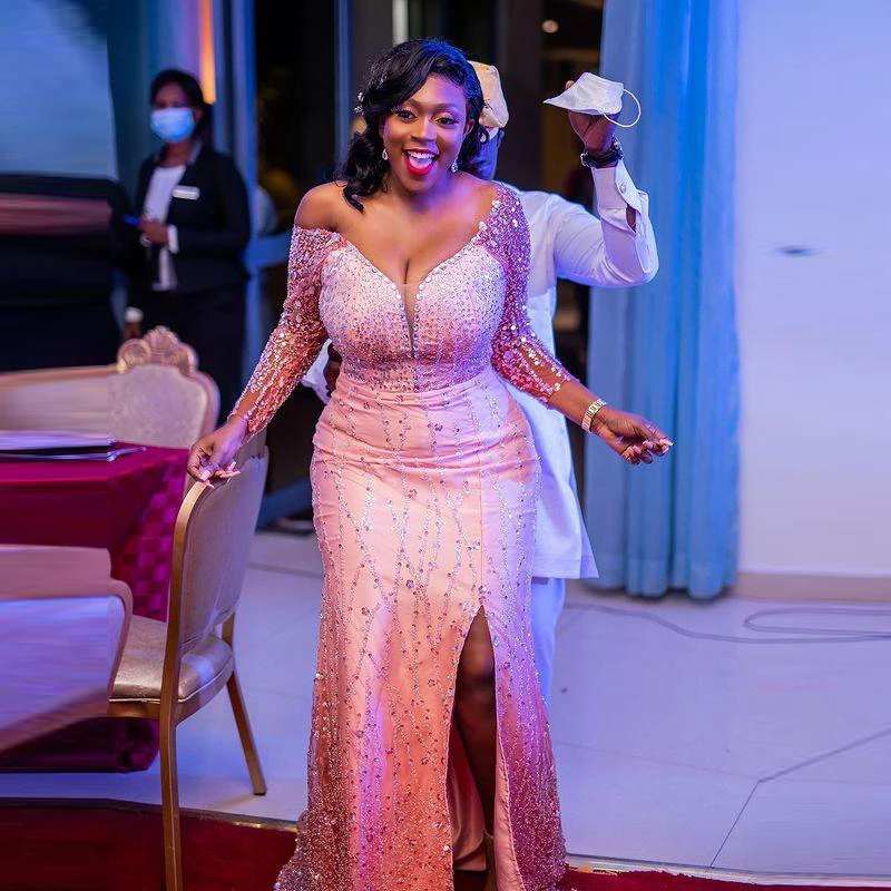 

Luxury Sequins Evening Dresses Mermaid Long Sleeves Off Shoulder Beaded Aso Ebi Women Side Split Formal Prom Party Gowns 2024
