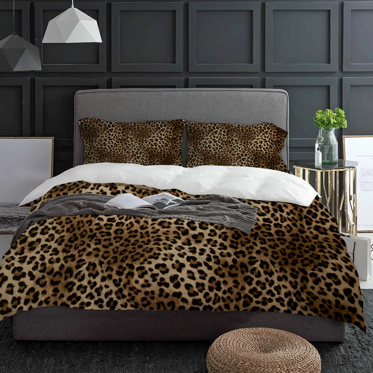 Leopard Print Bedding Set 3pcs Boys Girls Duvet Cover Pillowcase Kids Adult Quilt Cover Double Bed Set Home Textile