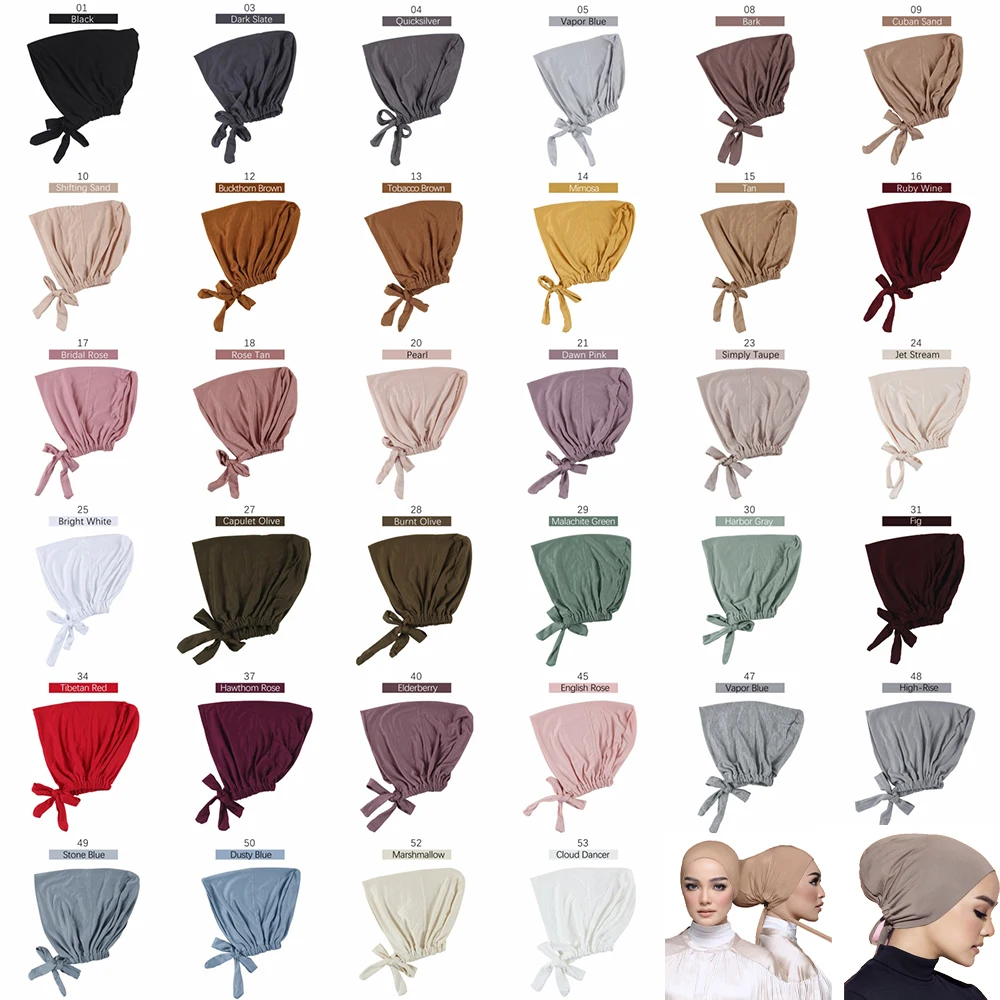 Muslim Women Elastic Tie Back Inner Hijab Caps Cotton Jersey Stretch Underscarf Modal Bonnet Headwrap Turbante Mujer