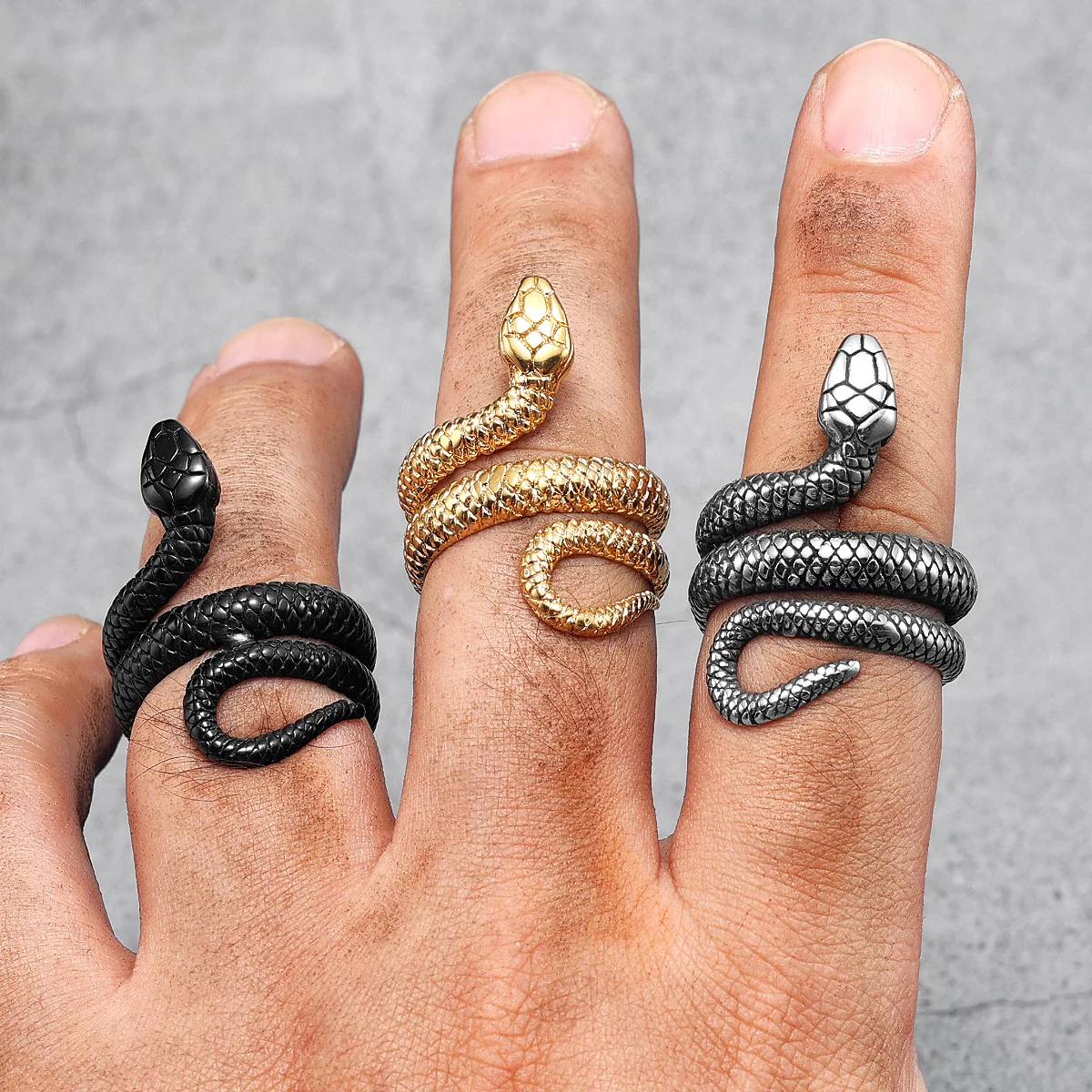 Golden Snake Animal Stainless Steel Mens Rings Punk Hip Hop Unique Trendy For Male Boyfriend Jewelry Creativity Gift Wholesale 5