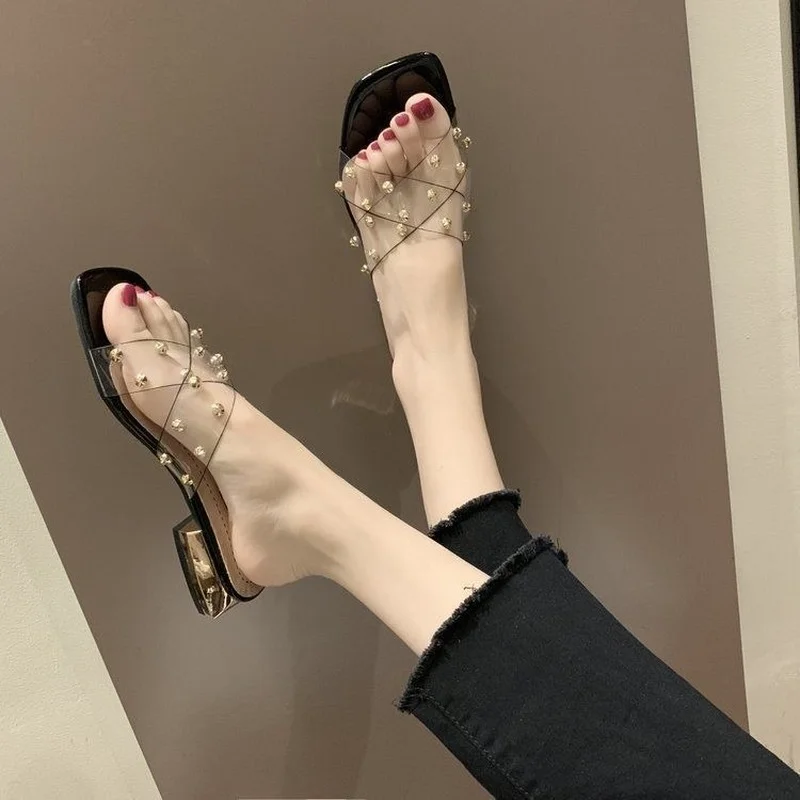 

Designer Transparent Sandals Woman Summer New 2023 Clear Luxury Slippers for Women Shoes with Free Shipping Fashion Elegant Low