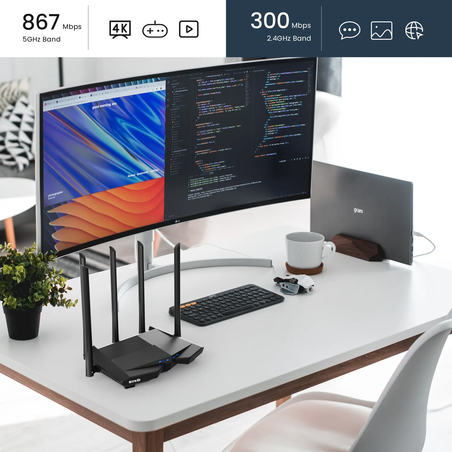 Routeur Gigabit AC10-Routeur-répéteur Wi-Fi AC1200, 2.4-5GHz, Tenda ...