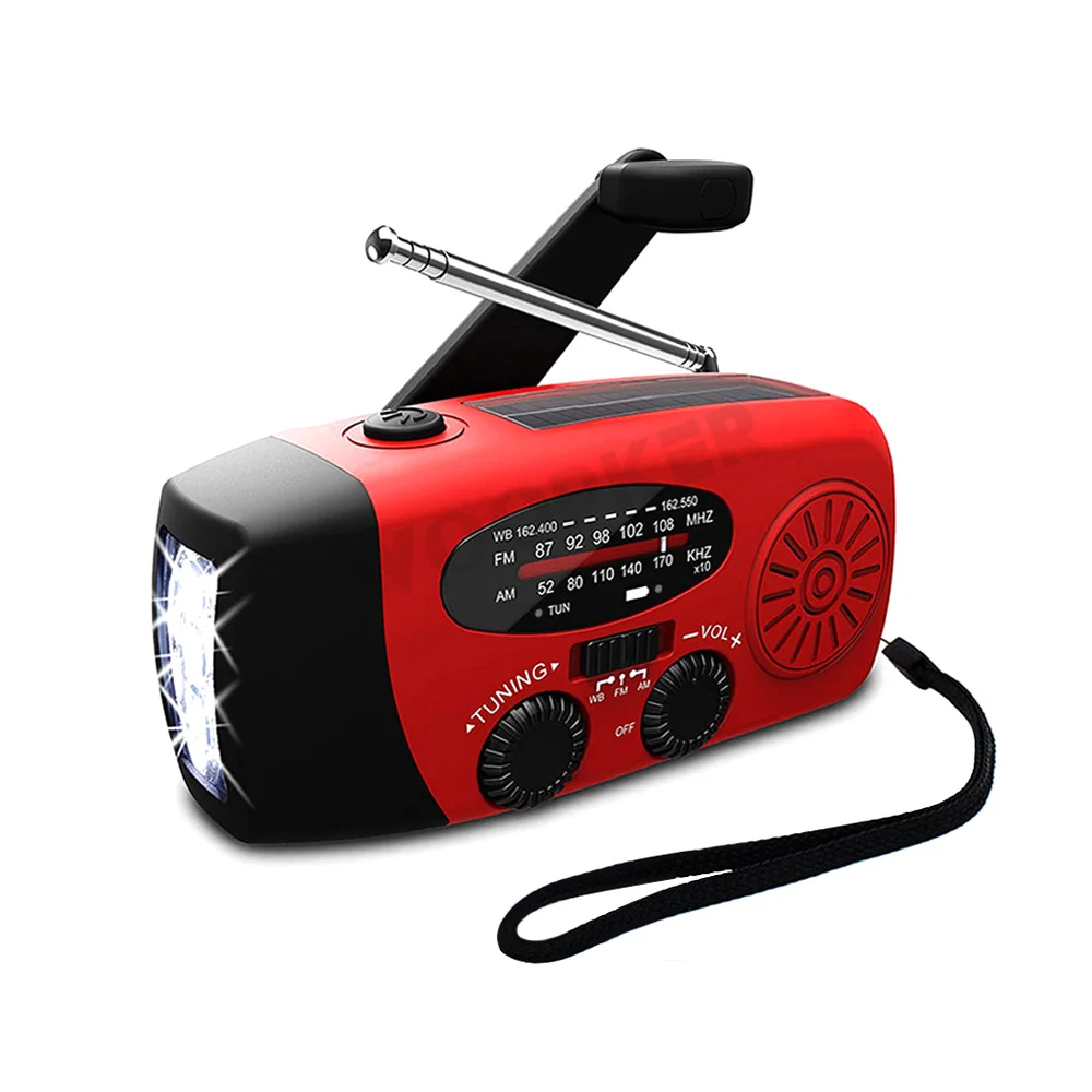 Mini Solar Powered Radio AM/FM/NOAA Weather Dynamo LED Flashlight Waterproof Out