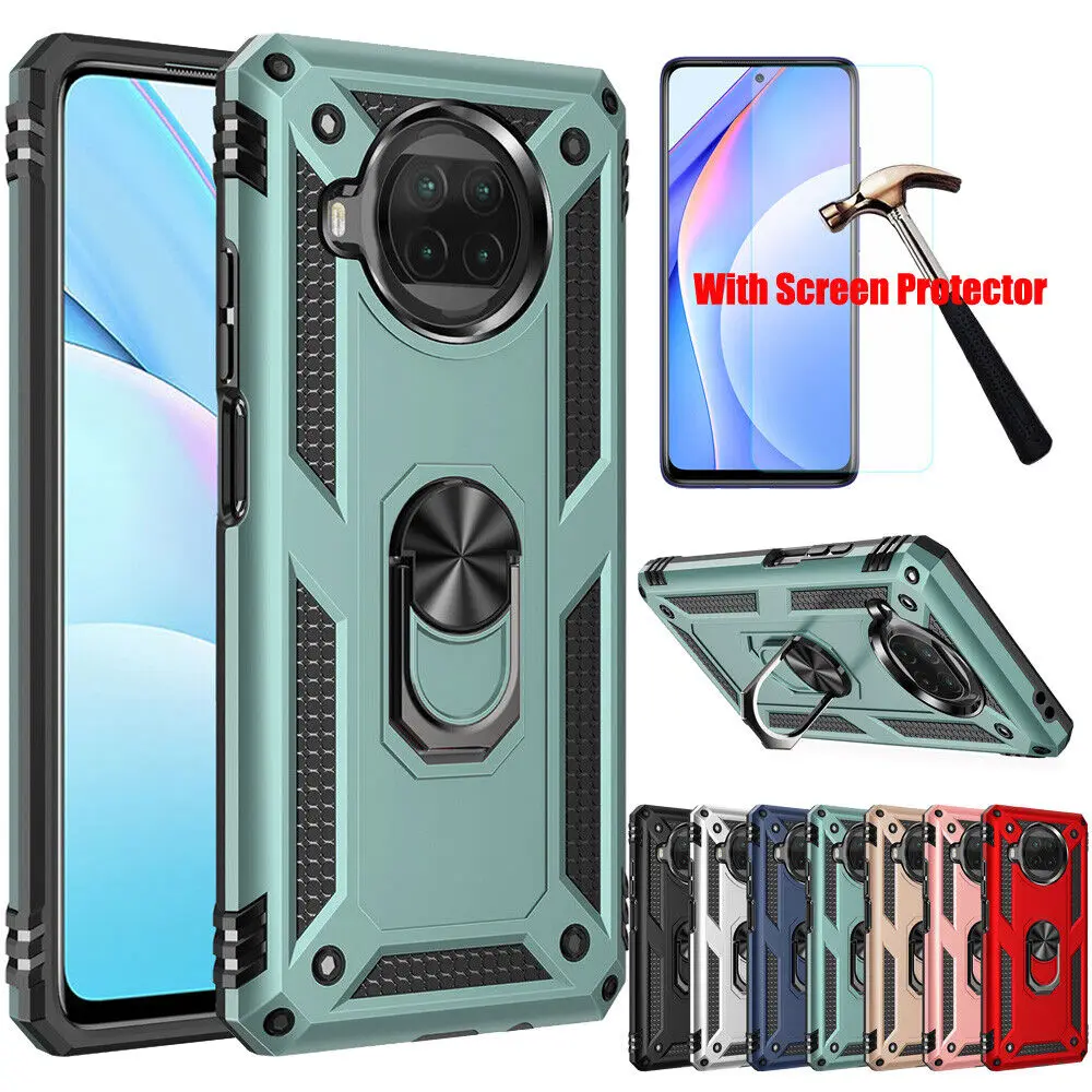 

For Shockproof Armor Ring Cover Hard Case Xiaomi 10T 11 Lite Poco X3 NFC Procarro Magnetic Protection Cover+ Tempered Glass