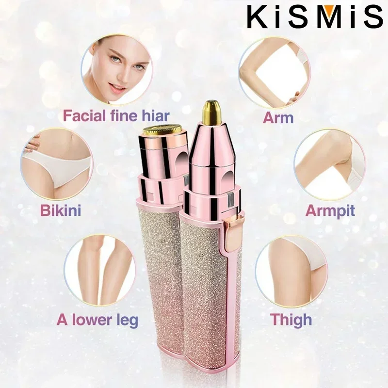 2-in-1 USB Rechargeable Eyebrow Trimmer Painless Electric Shaver Razor Facial Eyebrow Lips Nose Body Hair Removal