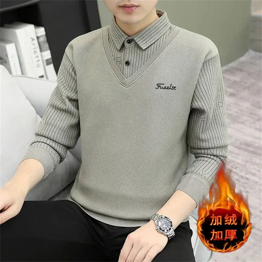 

2023 Golf Clothing Autumn/Winter Golf Sweater Fashion Fake Double Collar Long Sleeve Shirt Golf Clothing High Quality Men