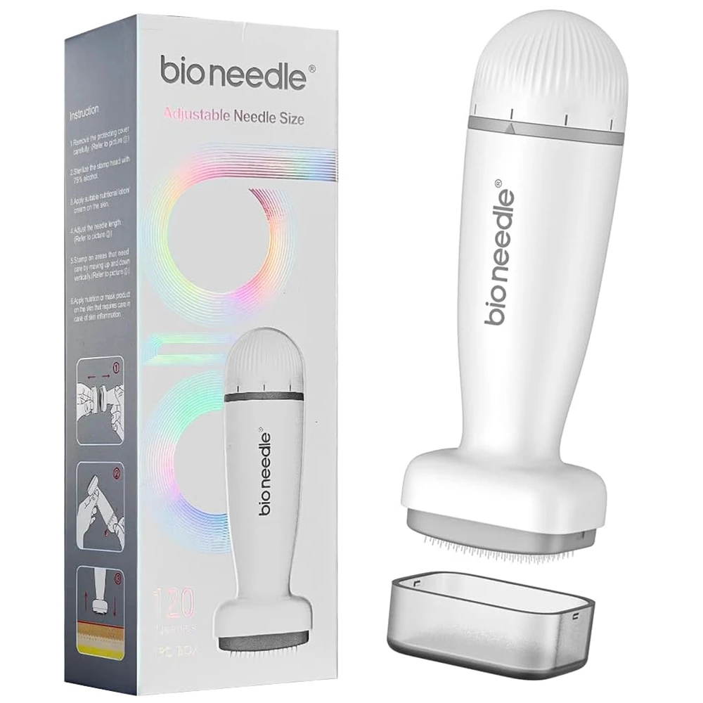 Rouleau de tampon Bio Derma 120 broches, aiguille réglable, stylo à micro-aiguilles pour la croissance des cheveux de la barbe, système Dermaroller