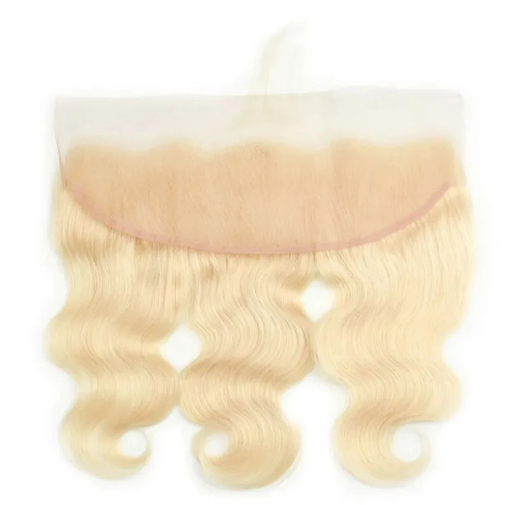 #613 Lace Frontal 13*4 Transparent Lace Blonde Pre-plucked Straight Body Bleach 13x4 Frontals Hand Tied Brazilian Hair 16 Inch