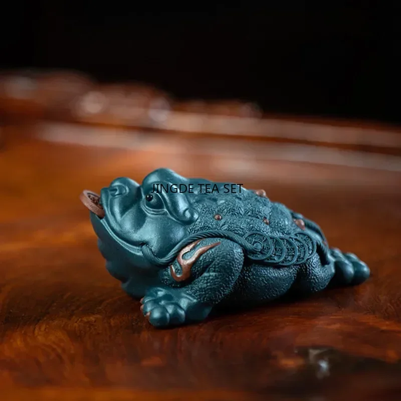 Premium Purple Clay Tea Pet Lucky Golden Toad Statue Tea Carving Accessories Tea Set Decoration Accessories