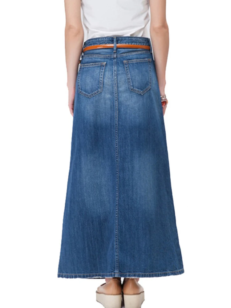 nike tennis skirt Denim Skirt Long Women Blue Solid A-line Skirts Fashion Lady Streetwear Casual Pocket High Waist Jeans Skirt Office Maxi Skirt satin skirt