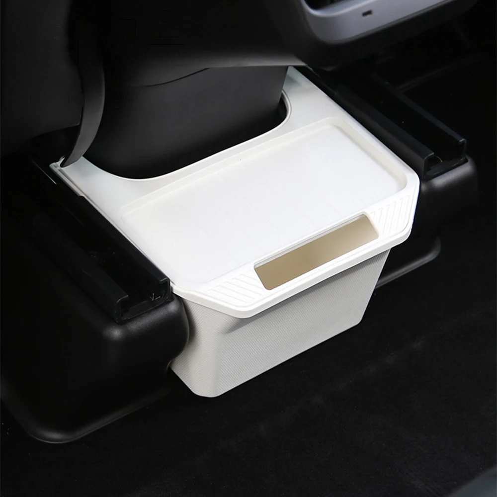 

For Tesla Model Y 2021 2022 Rear Seat Storage Box TPE Organizer Box with Cover Phone Holder Trash Storage Box Under Seat ModelY