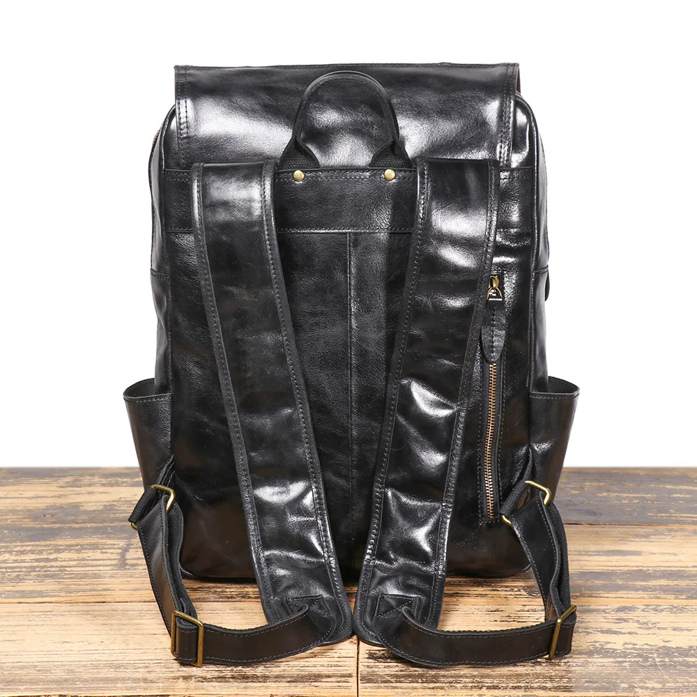 Men's Genuine Leather Shoulder Bag Outdoor Travel Backpack