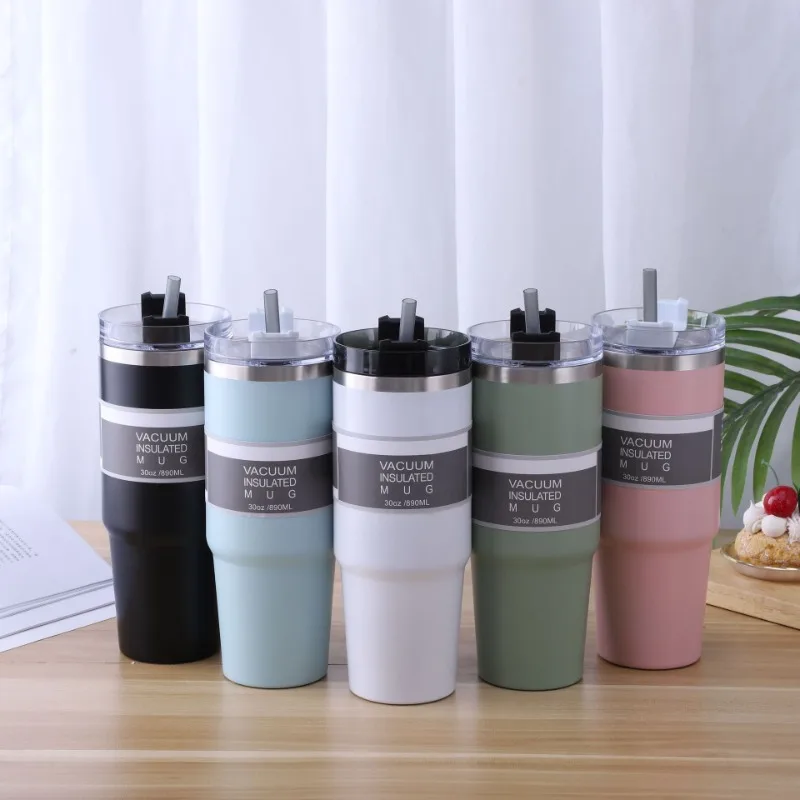 

New 304 stainless steel double-layer vacuum insulation cup 30 car cup coffee cup creative ice cup straw cup coffee cup garrafa