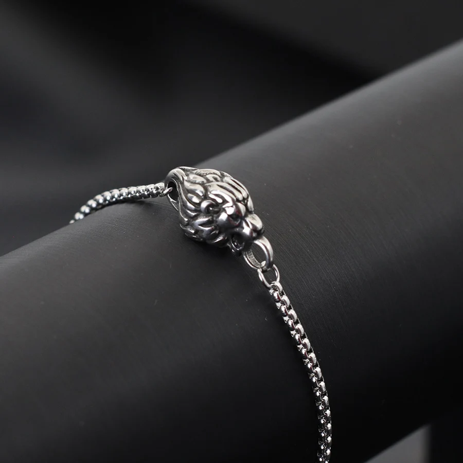 Stainless Steel Cuban Chain Lion Head Bracelet for Men
