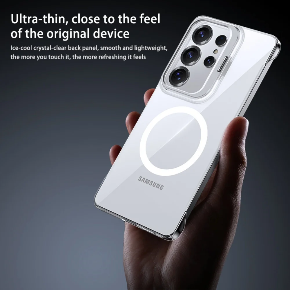 Slim Frameless Clear Magnetic Case with Foldable Camera Stand