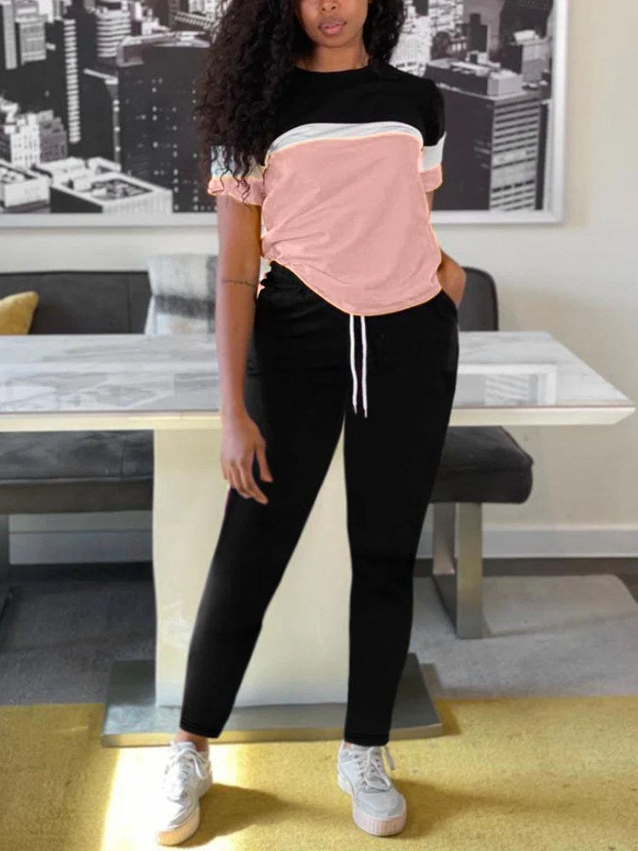 Комплект контрастных цветных брюк на шнуровке LW