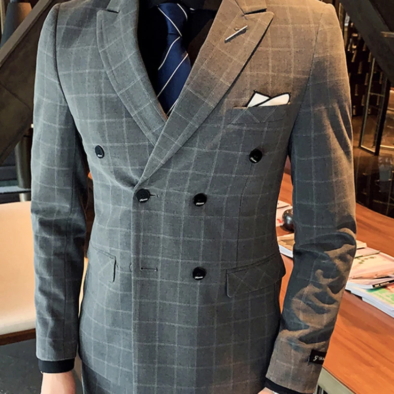 

Four Seasons Men's Suit Suit Korean Slim Suit Business Exquisite Business Dress Wedding Groomsmen Suit Three-piece Suit