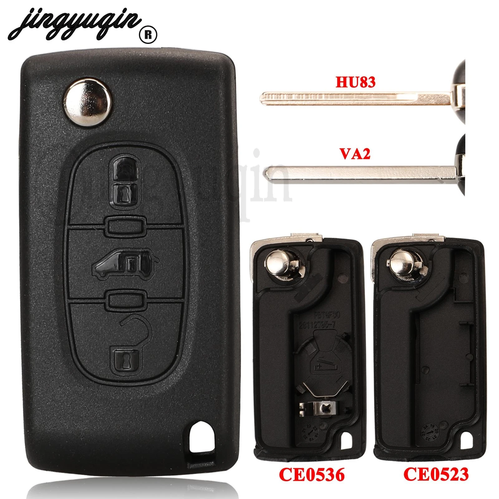 

jingyuqin 3 Buttons For Peugeot e-Expert Partner Citroen Berlingo Fiat Scudo HU83 / VA2 Blade Folding Car Remote Key Shell Case