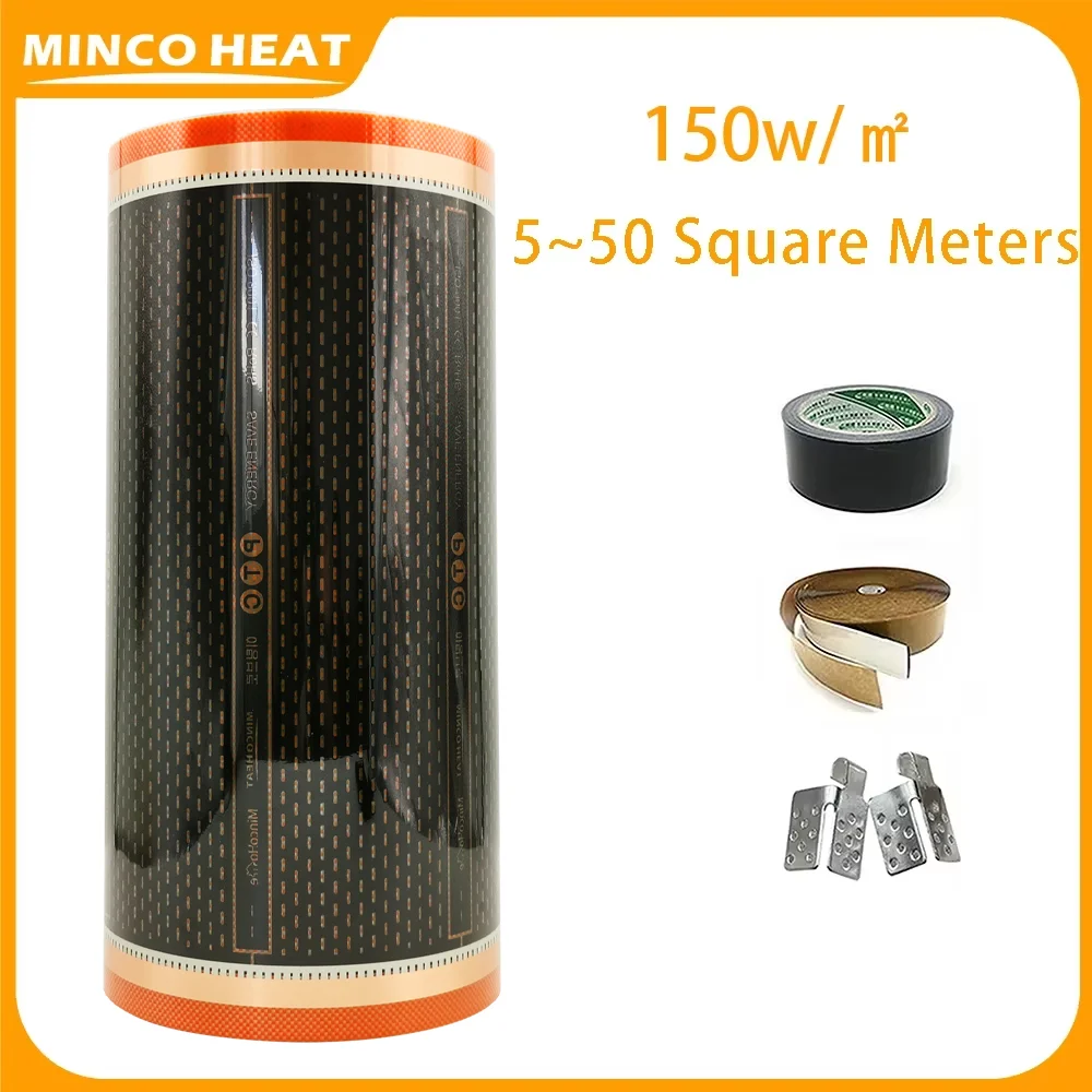 Minco ความร้อน AC220V 150 w/m2 ใหม่สีส้มประหยัดพลังงานอินฟราเรด Graphene PTC Underfloor ความร้อนฟิล์ม 5 ~ 50 ㎡   และชุดติดตั้ง 1