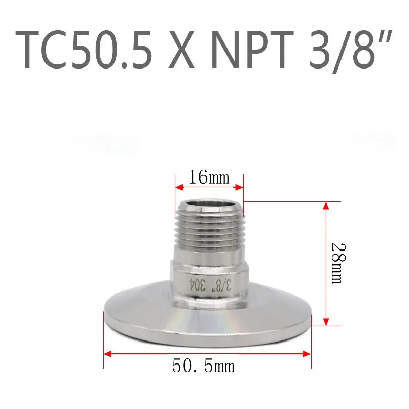 Metaland Adattatore Sanitario In Acciaio Inox 304 - Da Morsetto Triplo 38mm A Filetto NPT Maschio 1/4" - Con Guarnizione