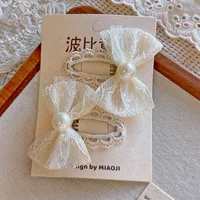 Minimalist Beige Hair Barrettes Korean BB Clip with Lace Pearl Accents Elegant Aesthetic Hair Clips for Women Girls - Image 2
