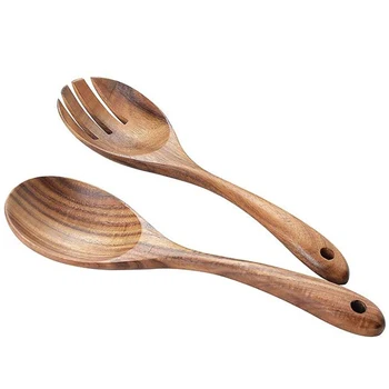 Set da 2 pezzi per insalata in acacia, set cucchiaio e forchetta per insalata in legno - Utensili da cucina 1