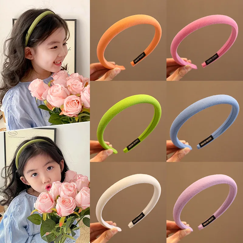 Kids Candy Color Cloth Headband Cute Hairbands for Girls Solid Color Hair Band Children Hair Accessories Head Hoop 3 inches jacquard bows newborn baby headband girls nylon hairbands cotton linen soft children headwear cute hair accessories